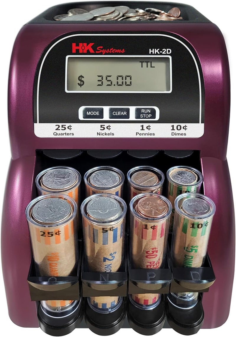 HK SYSTEMS HK-2D, Digital USD Coin Counter and Sorter with LCD Display, Sorts 260 Coins Per Minute into Coin Wrappers, 2 Row Coin Wrapper Tubes Included - Image 1